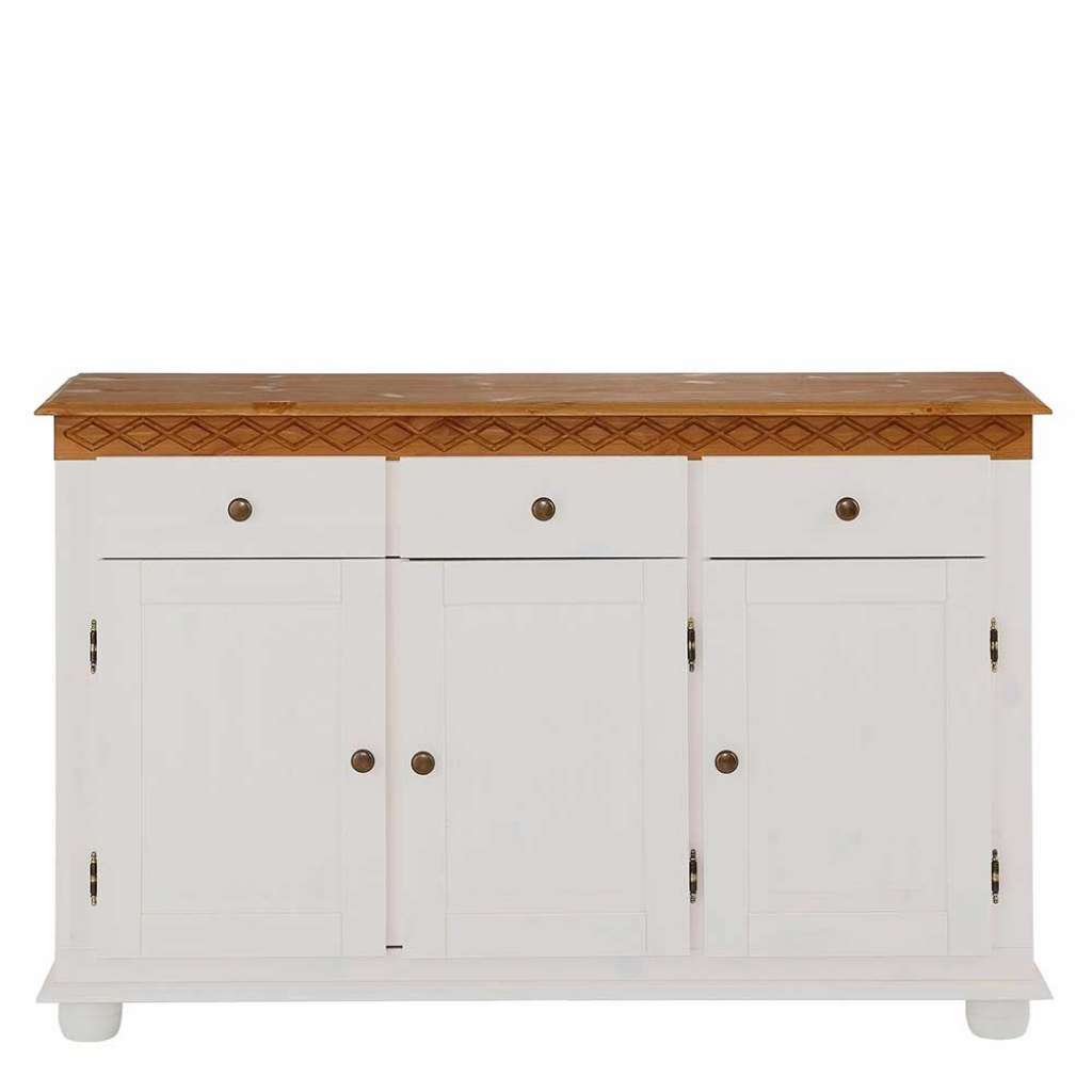 Landhausstil Sideboard in Weiß und Honigfarben Kiefer Massivholz
