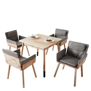 Esszimmergarnitur aus Massivholz Armlehnenstühlen in Grau Webstoff (5-teilig)