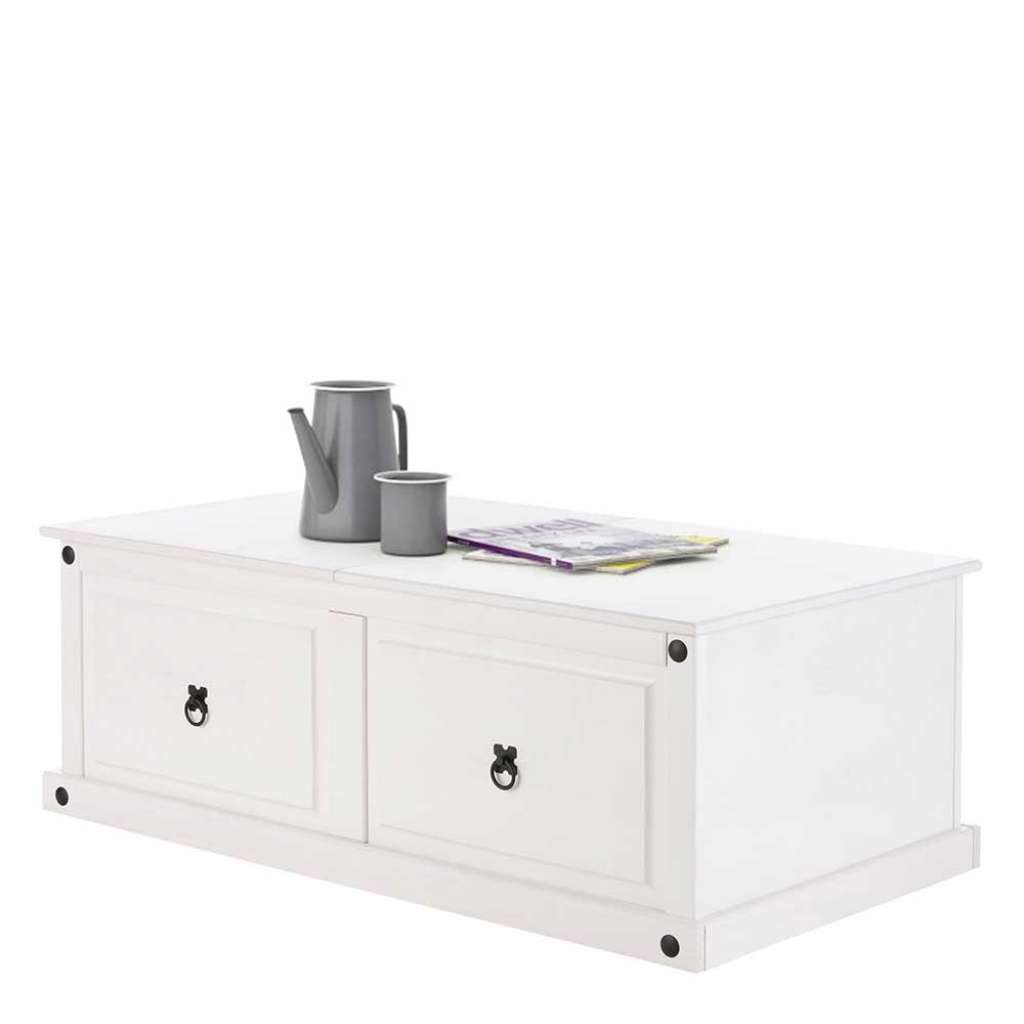 Massivholz Couchtisch in Weiß lackiert Truhe