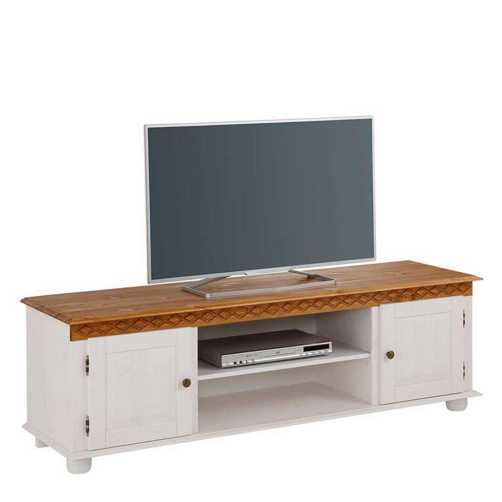 Fernseh Unterschrank in Weiß und Honigfarben Kiefer Massivholz