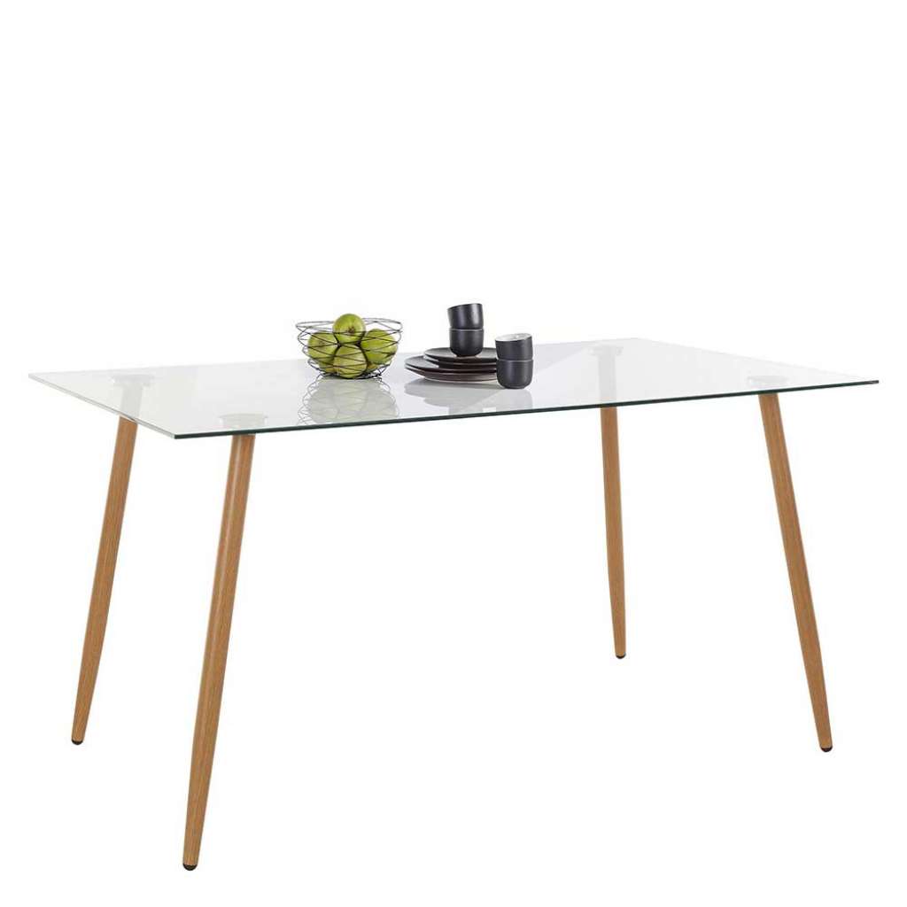 Glas Esszimmertisch mit 4-Fußgestell in Eichefarben Skandi Design