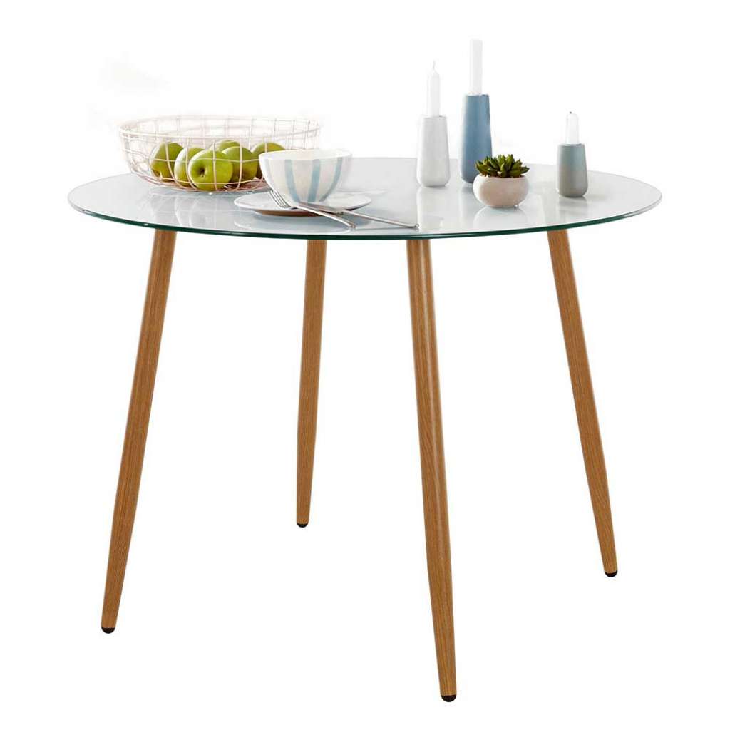 Esszimmer Glastisch im Skandi Design rund