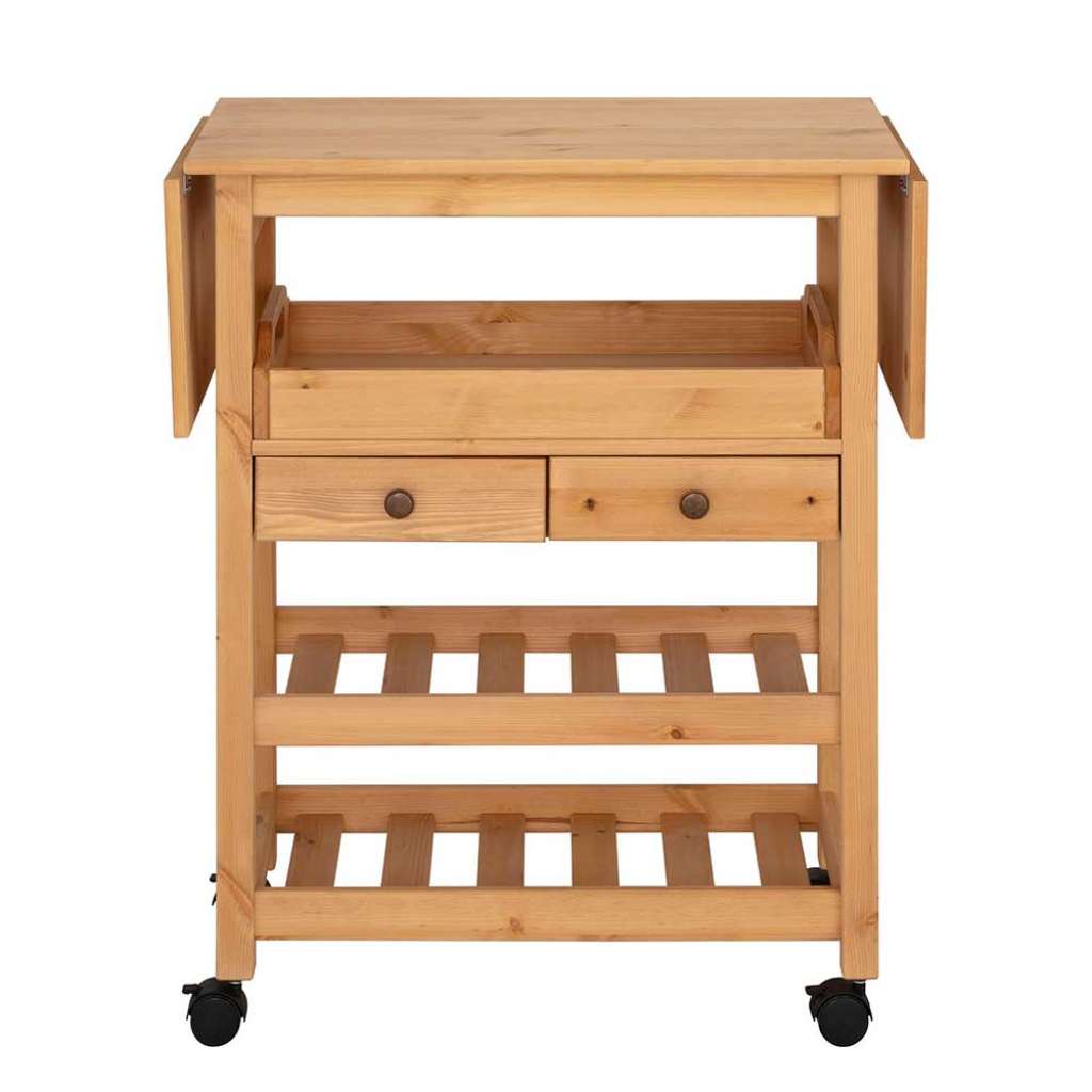 Kiefer Küchenwagen massiv gebeizt und geölt klappbarer Tischplatte