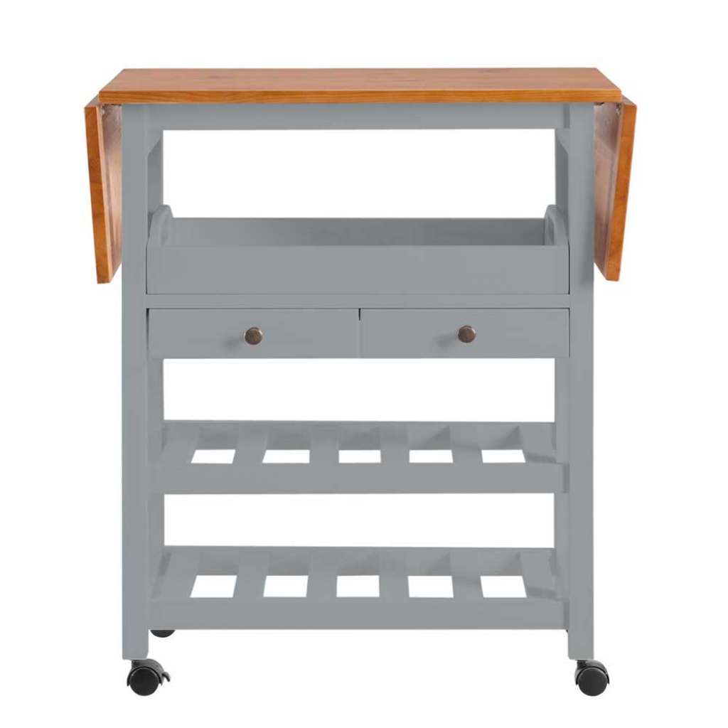 Küchenwagen in Grau Kiefer massiv klappbarer Tischplatte