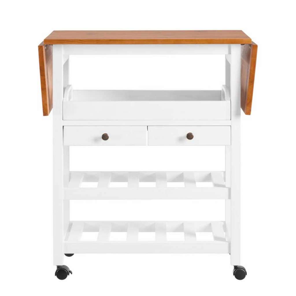 Massiver Servierwagen in Weiß und Honigfarben klappbarer Tischplatte