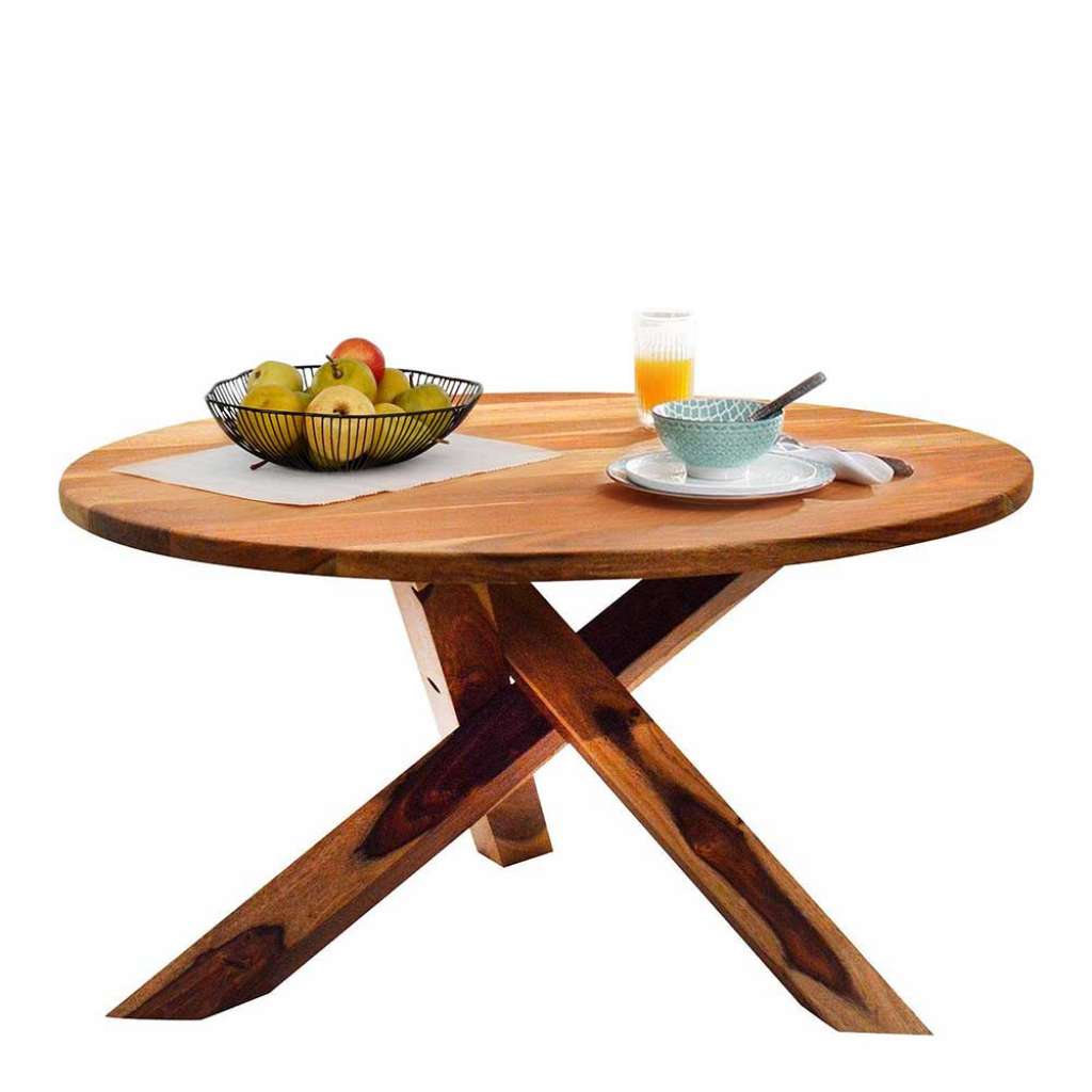 Runder Echtholztisch aus Mangobaum Massivholz modern