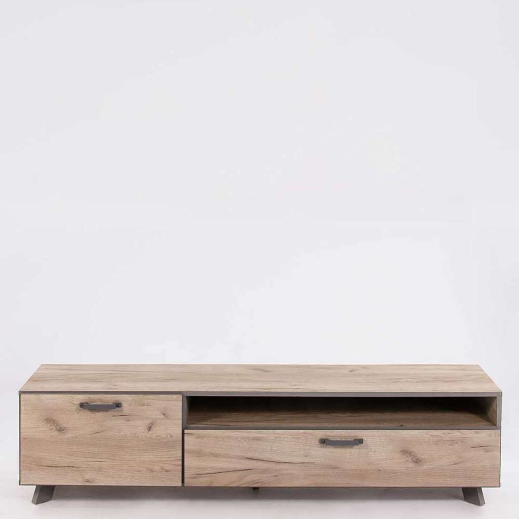 TV Board in Eiche Grau Optik Klappe