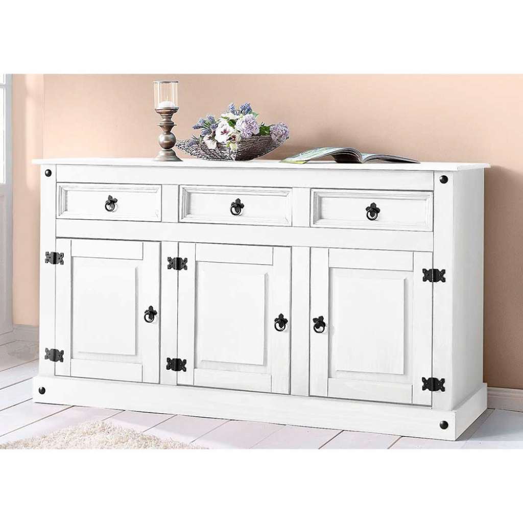Echtholz Sideboard in Weiß lackiert Landhausstil