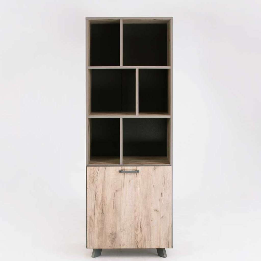 Wohnzimmerregal in Eiche Grau Optik und Anthrazit 60 cm breit