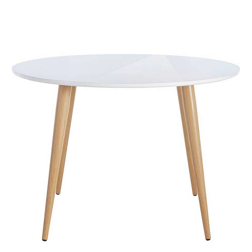 Runder Tisch im Skandi Design Weiß Hochglanz und Eichefarben