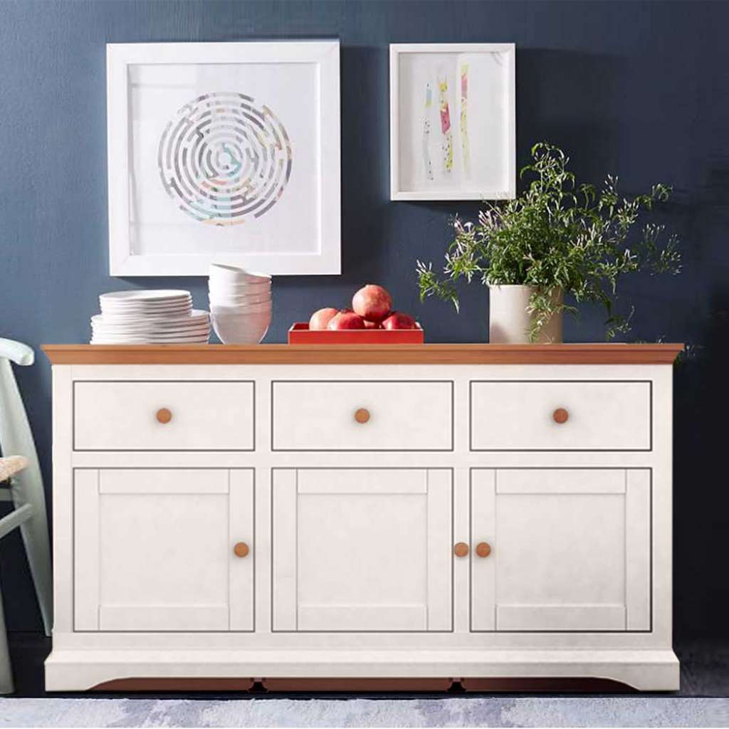 Esszimmersideboard in Creme Weiß und Kieferfarben 160 cm breit