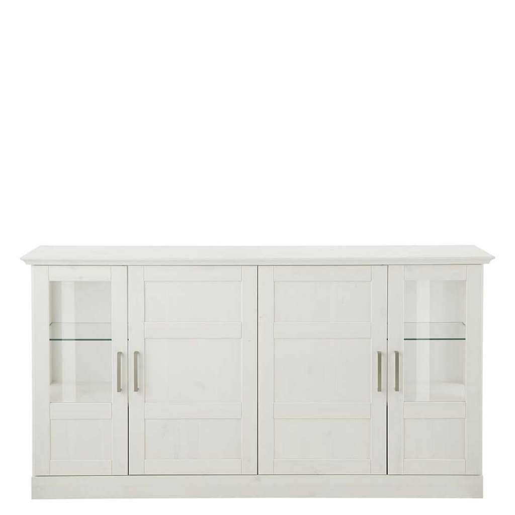 Anrichte in Weiß lasiert Kiefer Massivholz und Glas