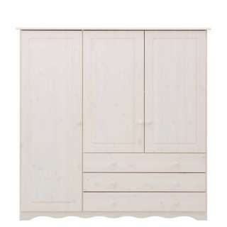 Massivholz Wäscheschrank in Weiß lackiert 140 cm breit