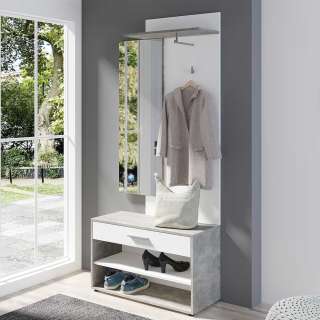 Kompakte Garderobe in Weiß und Beton Grau 85 cm breit
