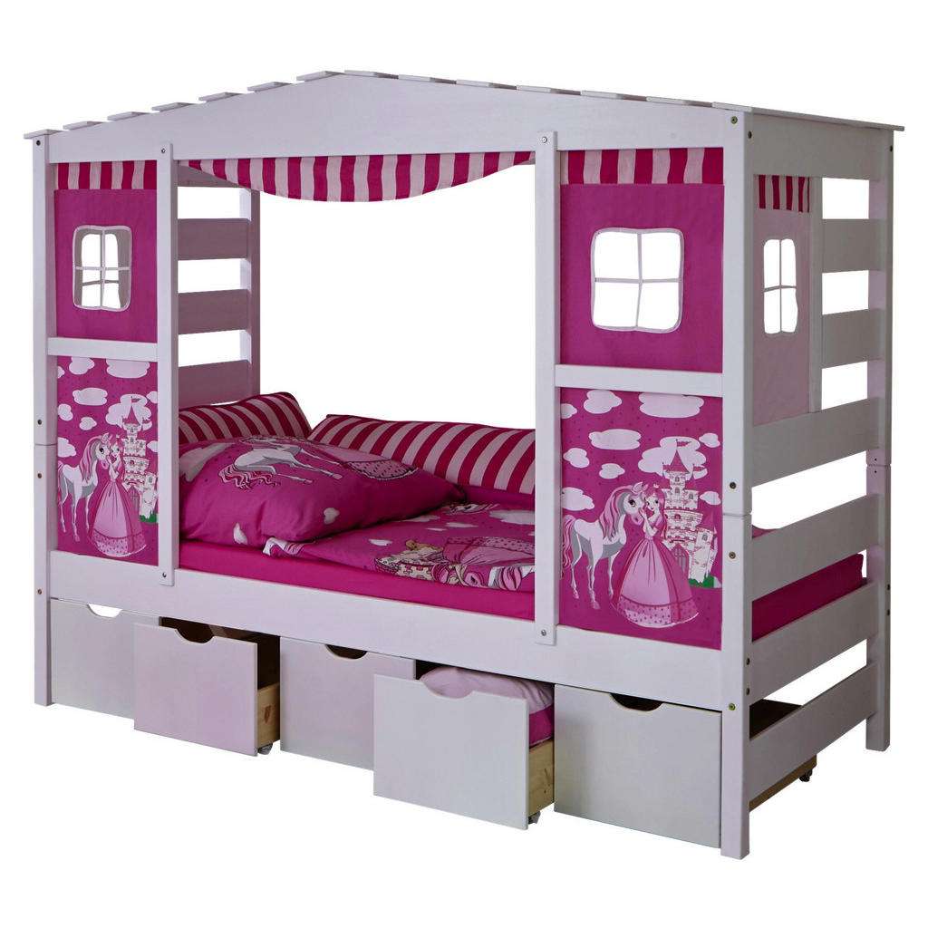 SPIELBETT Kiefer massiv 90/200 cm Weiß, Pink