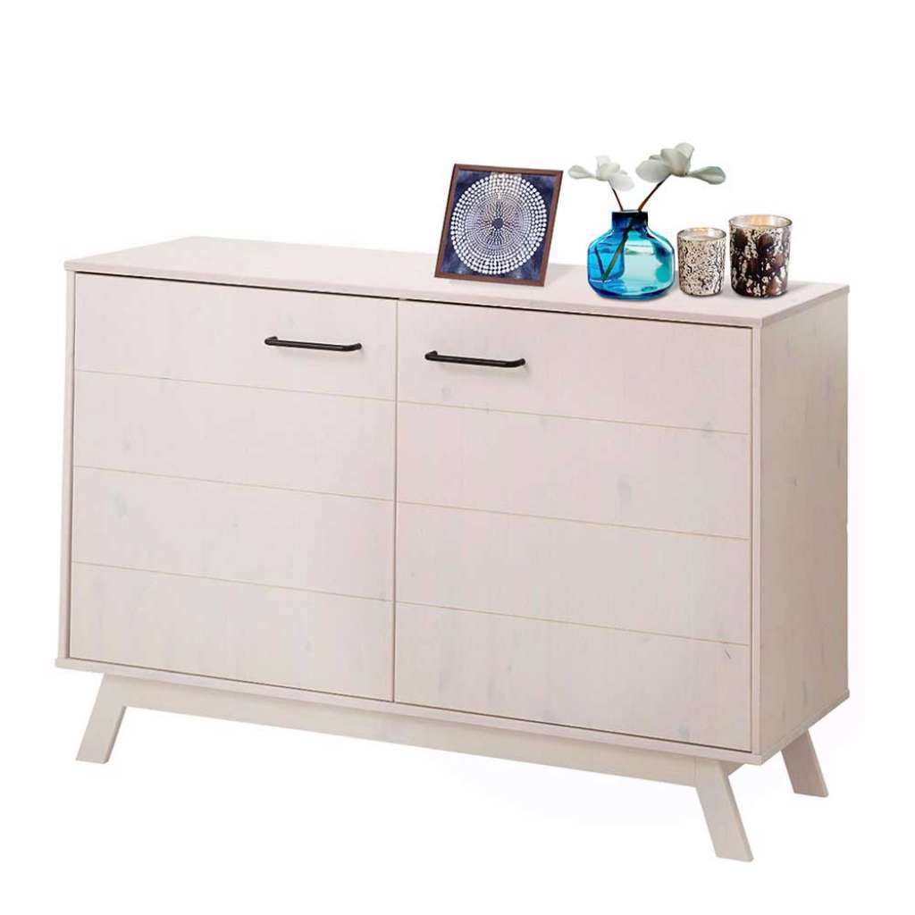 Türen Massivholz Sideboard 80 cm hoch Weiß lasiert