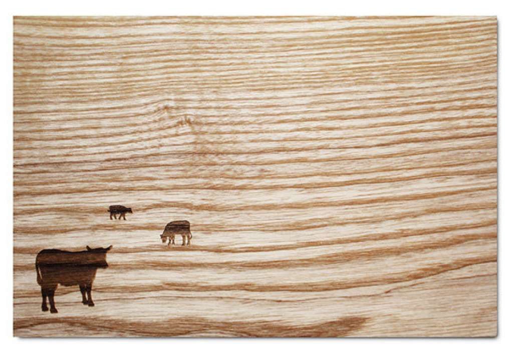 Pension für Produkte - Schöne Aussicht Frühstücksbrett - Esche - Kühe - indoor