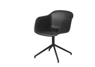 Muuto - Fiber Chair - Swivel Base - Leder schwarz - indoor