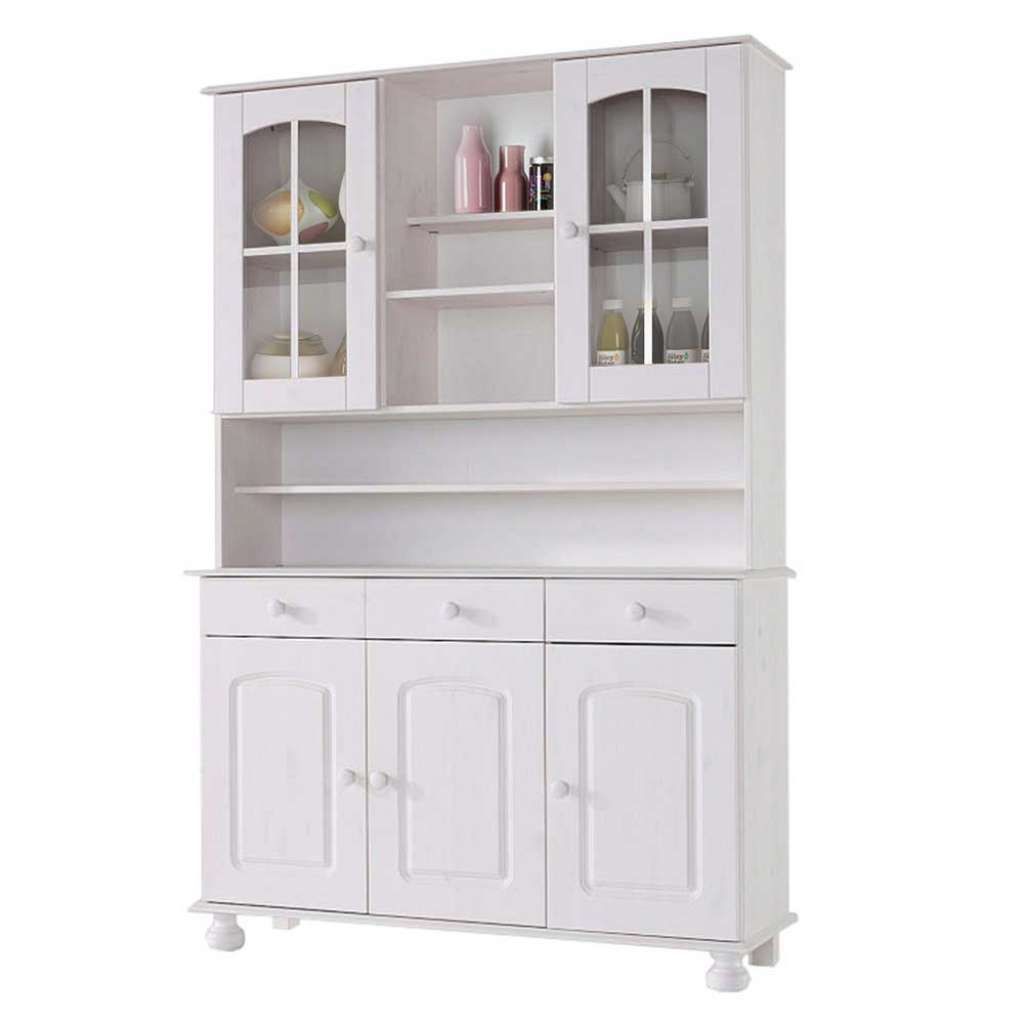 Landhaus Buffet Vitrine in Weiß Kiefer Massivholz