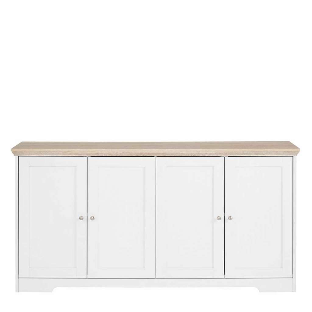 Sideboard in Weiß und Eiche Optik 4-türig