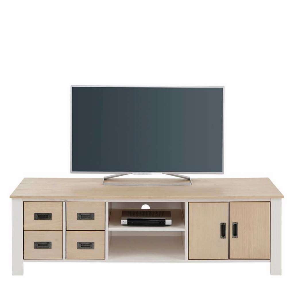 Fernsehtisch in Weiß Kiefer massiv Skandi Design