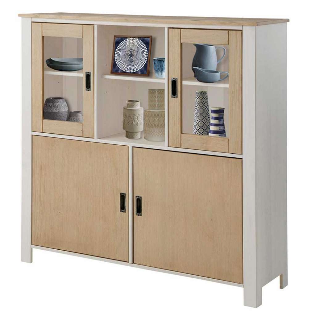 Wohnzimmer Highboard in Weiß Kiefer massiv Skandi Design