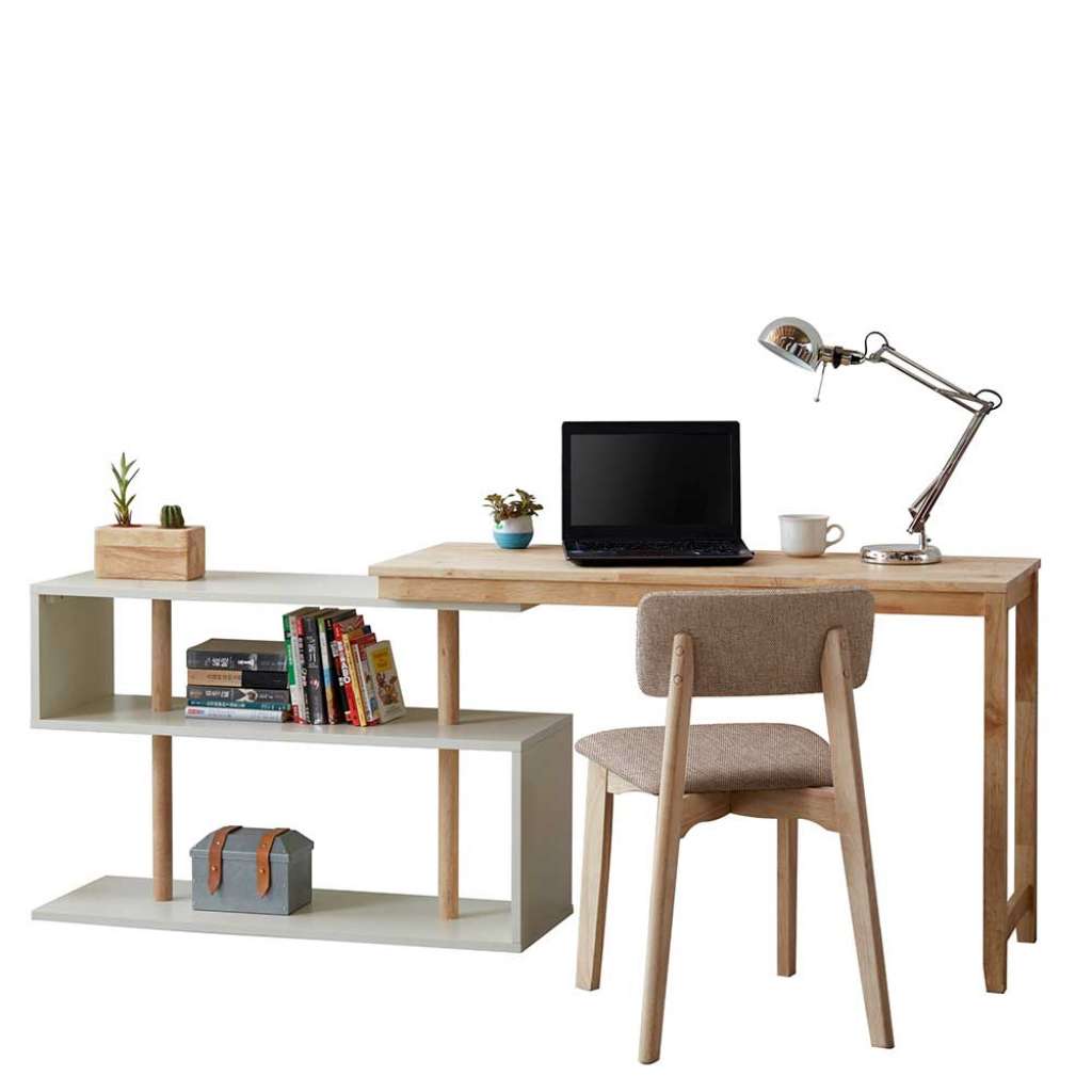 Echtholz Schreibtisch in Weiß und Hellbraun Stuhl (2-teilig)