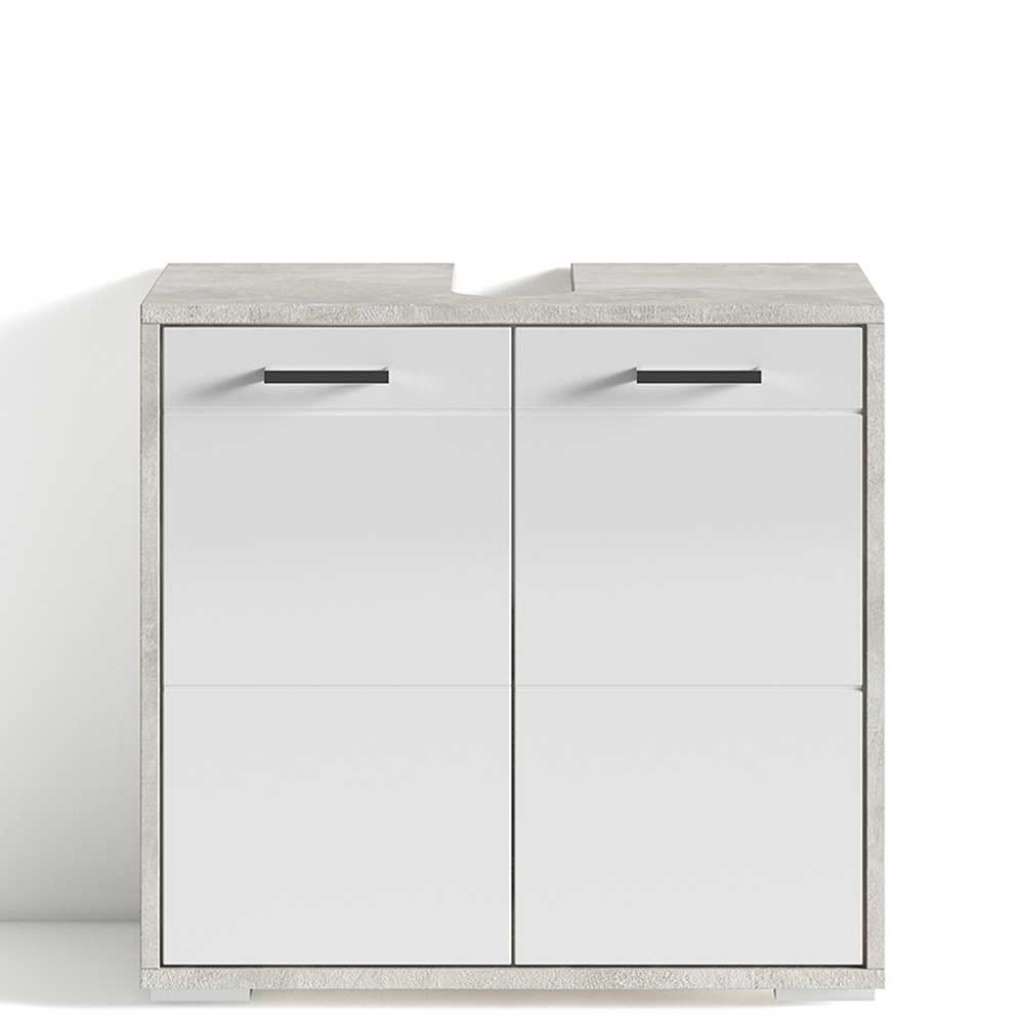 Waschschrank in Weiß Hochglanz und Beton Grau 60 cm breit