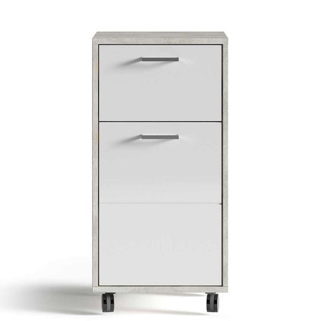 Rollbare Bad Kommode in Beton Grau und Weiß Hochglanz modern