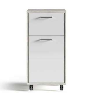 Rollbare Bad Kommode in Beton Grau und Weiß Hochglanz modern
