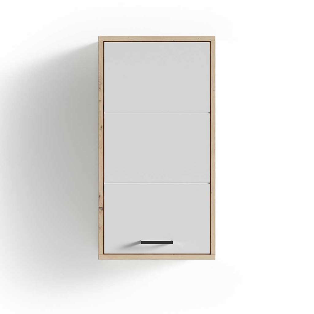 Badezimmer Oberschrank in Weiß Hochglanz und Eiche Optik 1-türig