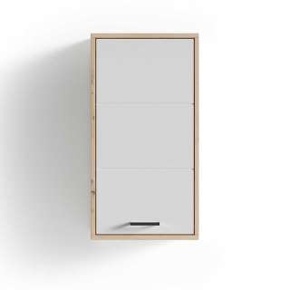 Badezimmer Oberschrank in Weiß Hochglanz und Eiche Optik 1-türig