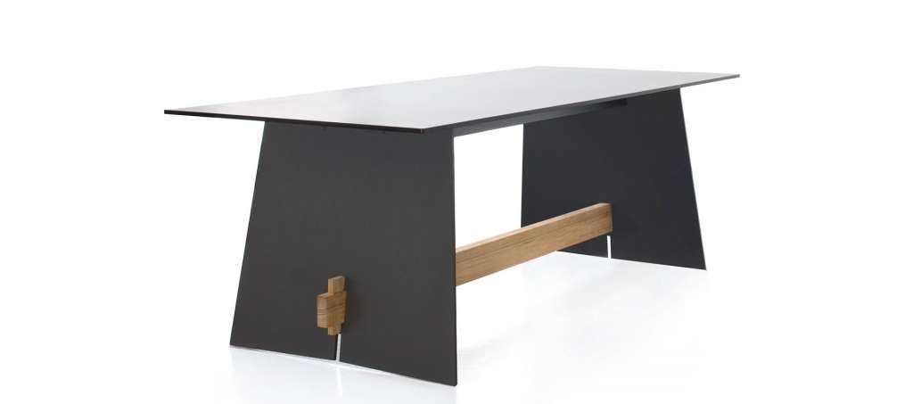 Conmoto - Tension Tisch - anthrazit - Traverse aus Teakholz - indoor