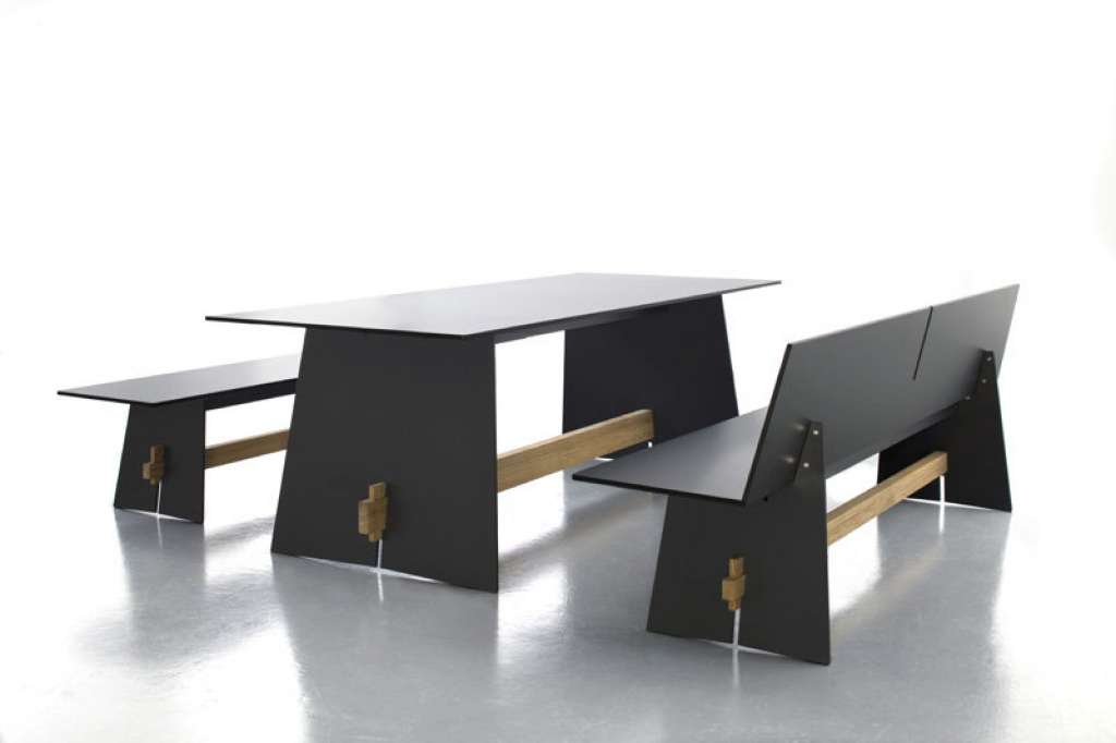 Conmoto - Tension Bank - anthrazit - Traverse aus Teakholz - indoor
