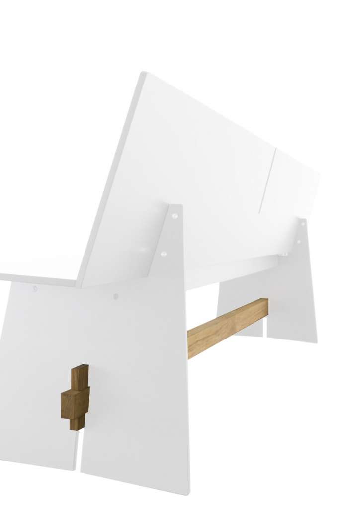 Conmoto - Tension Bank mit Rückenlehne - wit - Traverse aus Teakholz - indoor