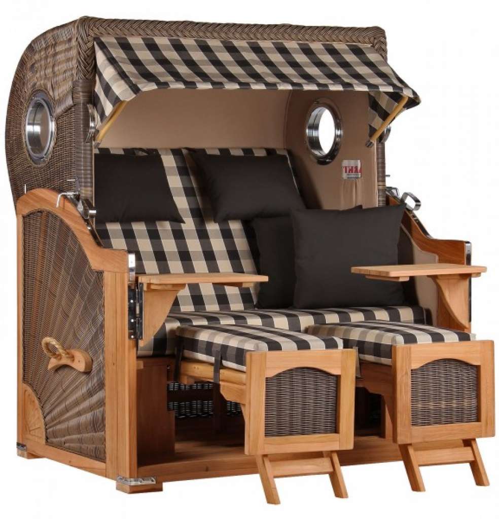 Strandkorb Rantum Grande Teak PE grey Dessin 505-KOMPLETTSET