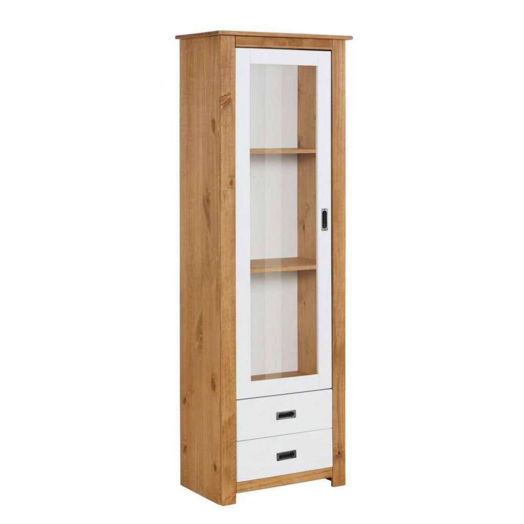Standvitrine in Weiß Kiefer massiv 60 cm breit