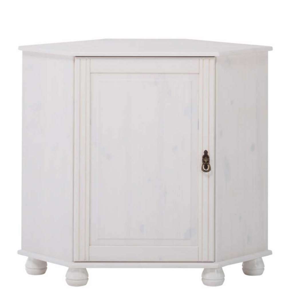 Weiße Eckkommode aus Kiefer massiv lasiert 50 cm breit