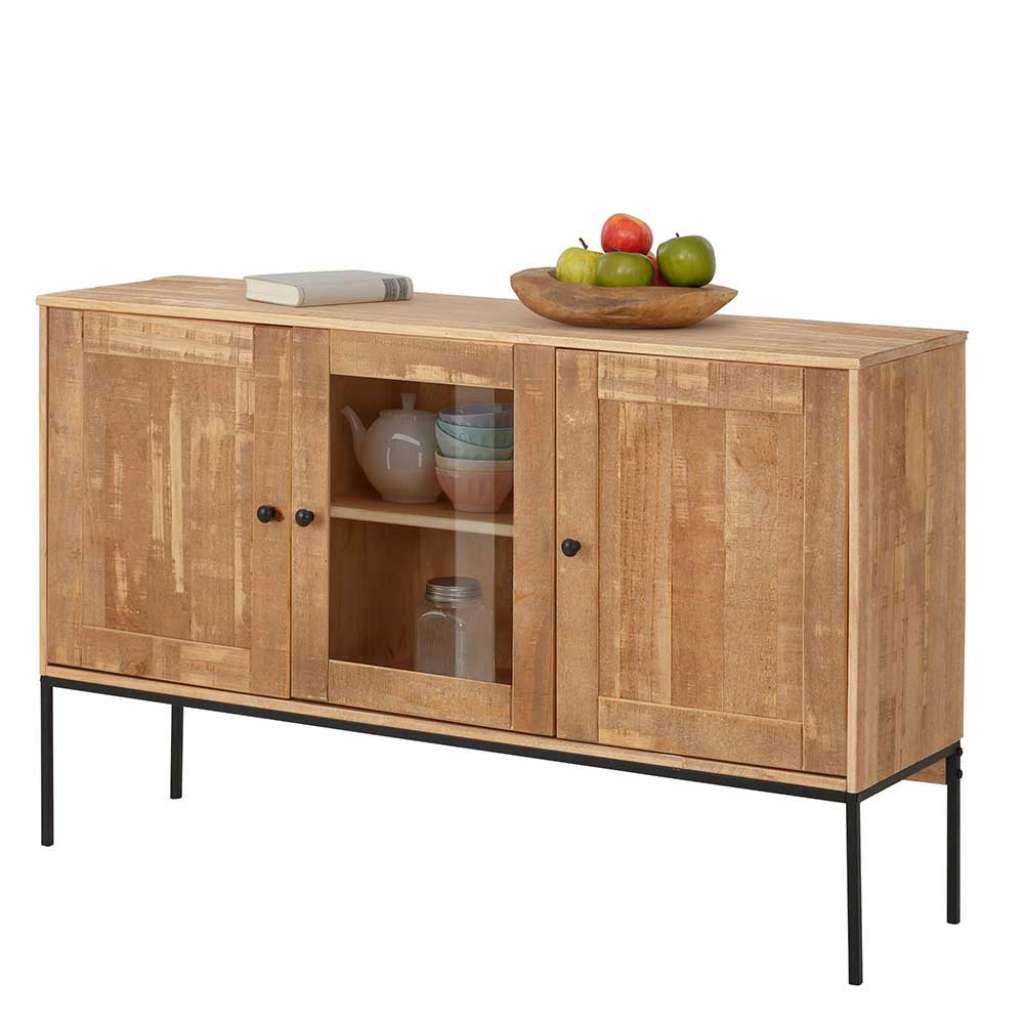 Kiefersideboard massiv gebürstet Glastür