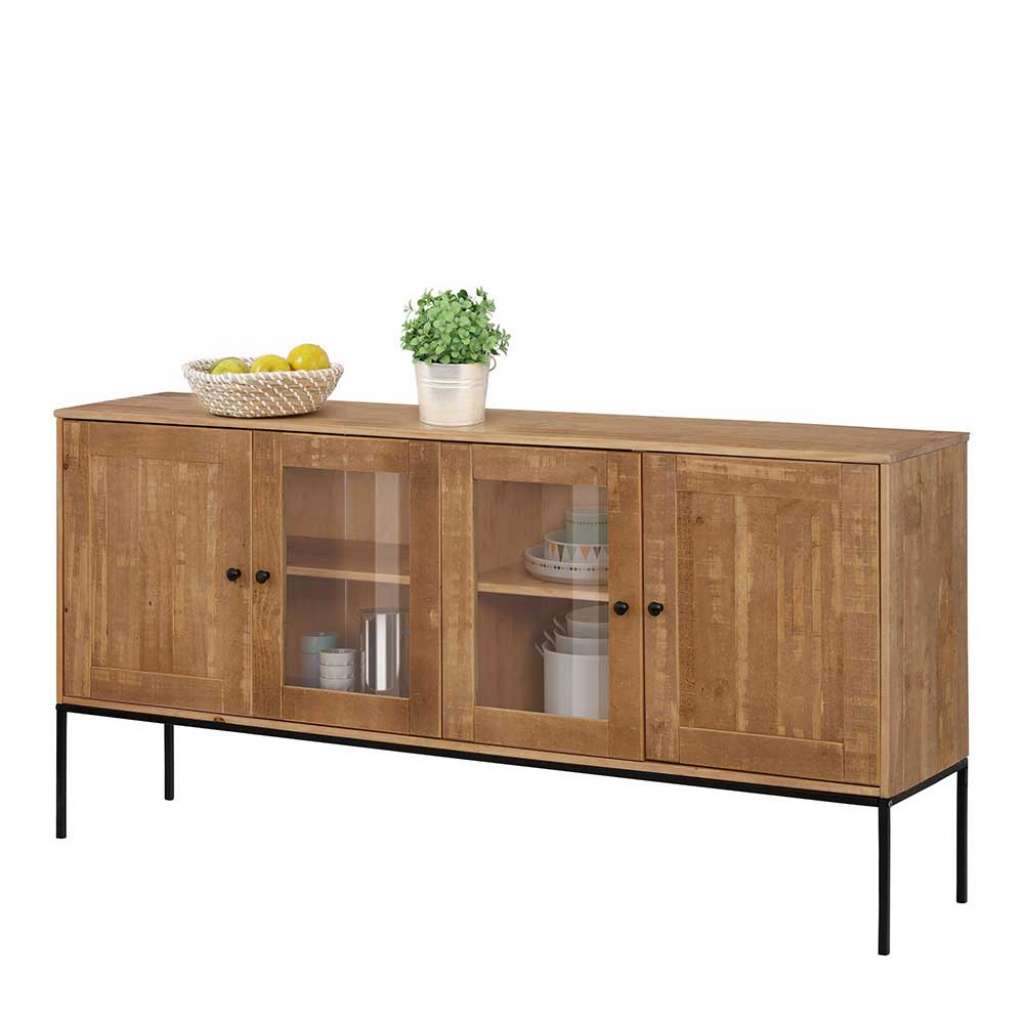 Sideboard Vitrine aus Kiefer Massivholz 165 cm breit