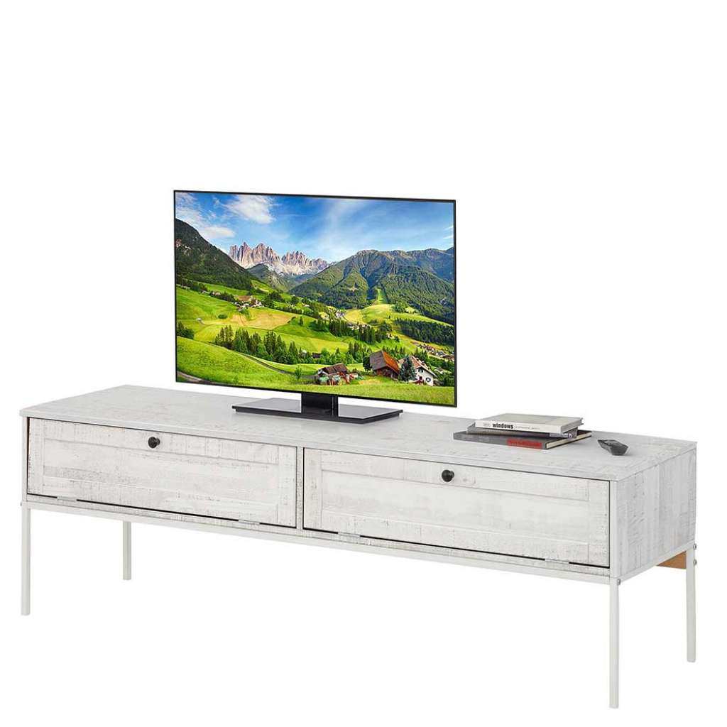 TV Board in Creme Weiß massiv zwei Klappen