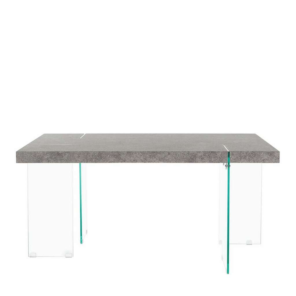 Esszimmer Tisch in Beton Grau Sicherheitsglas Fußgestell