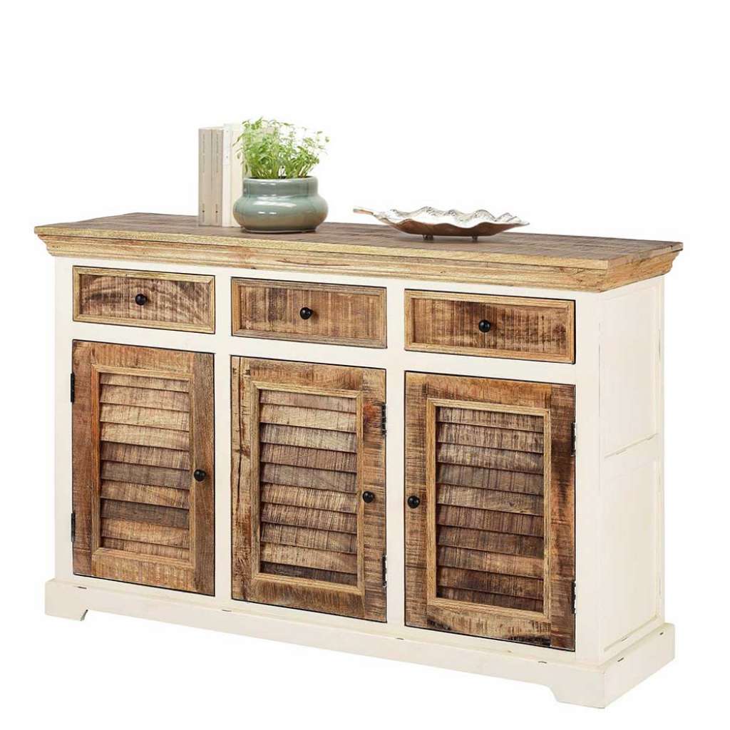 Landhaus Anrichte in Weiß Mangobaum teilmassiv 140 cm breit
