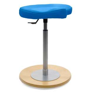 Design Pendelhocker in Blau Kunstleder Tellerfuß in Buchefarben