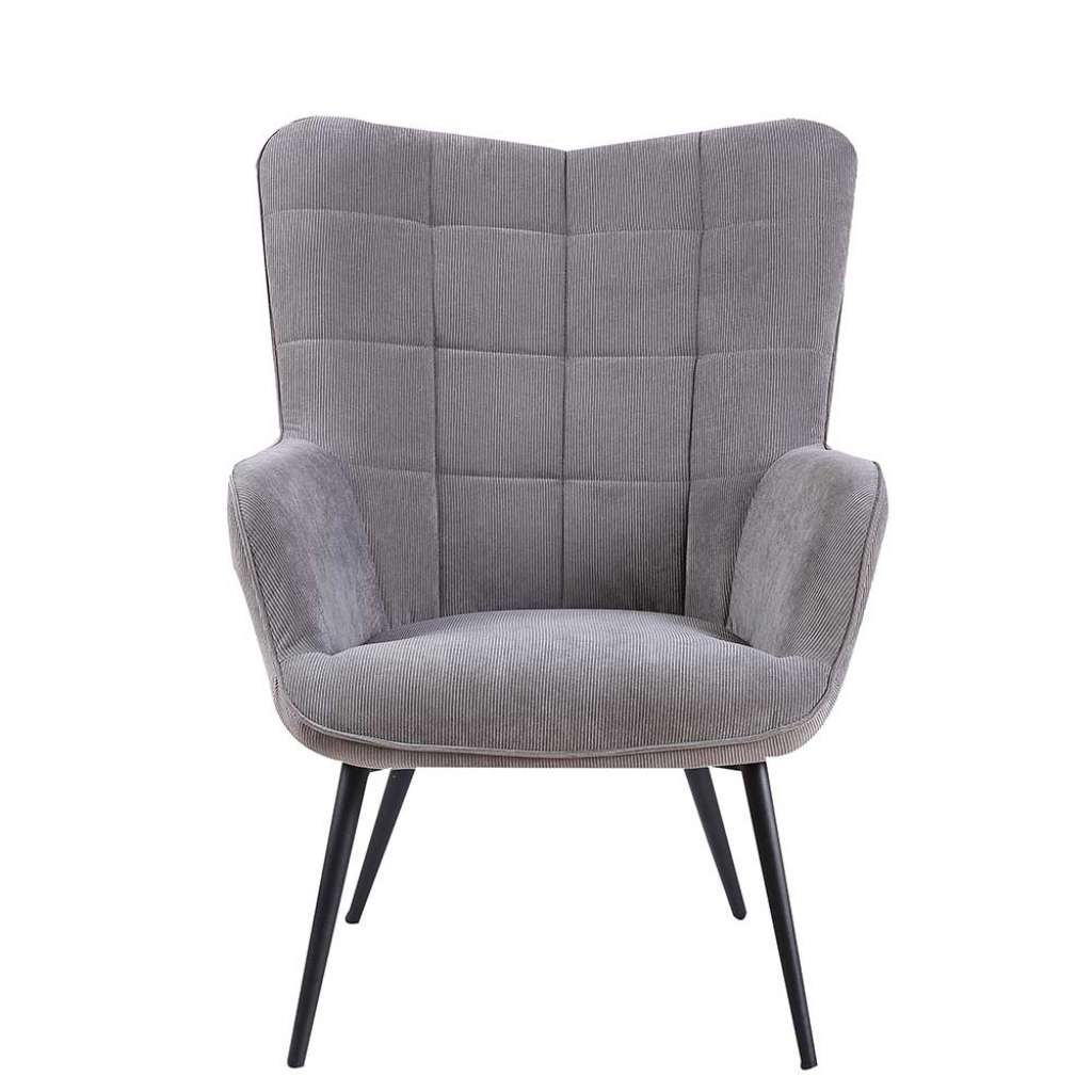 Skandi Design Polstersessel in Grau Cordstoff 4-Fuß Gestell aus Metall