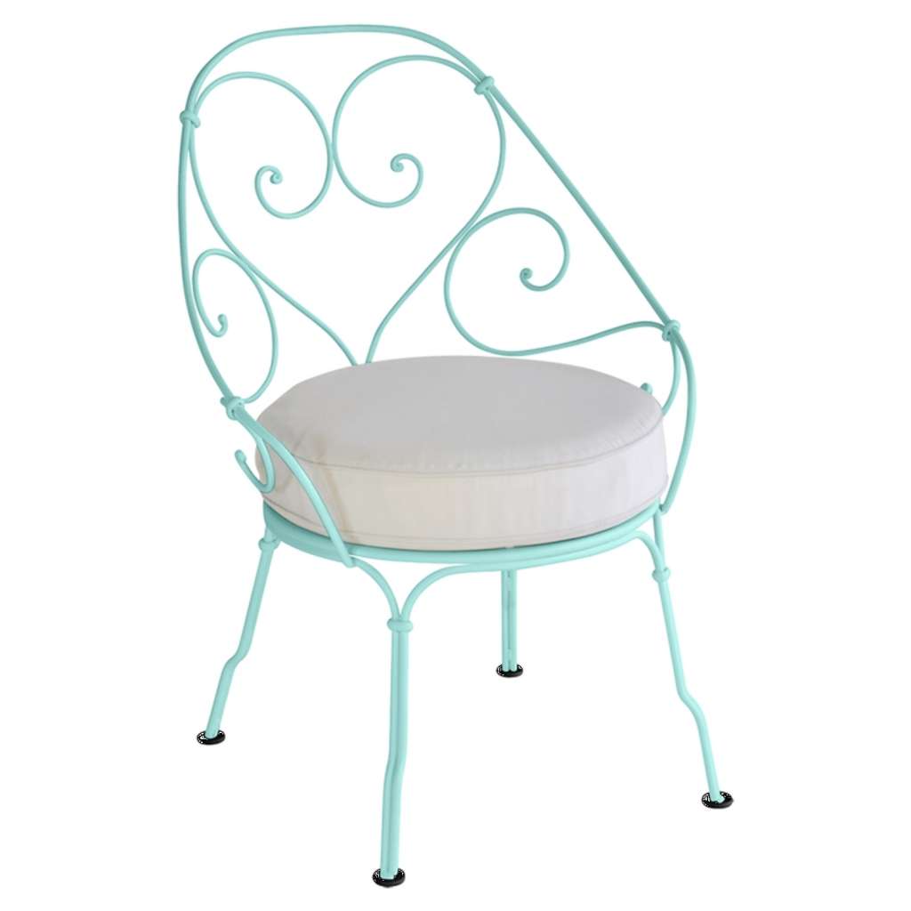 Fermob - 1900 Sessel Cabriolet - 46 Lagunenblau - Kissen grauweiß - outdoor