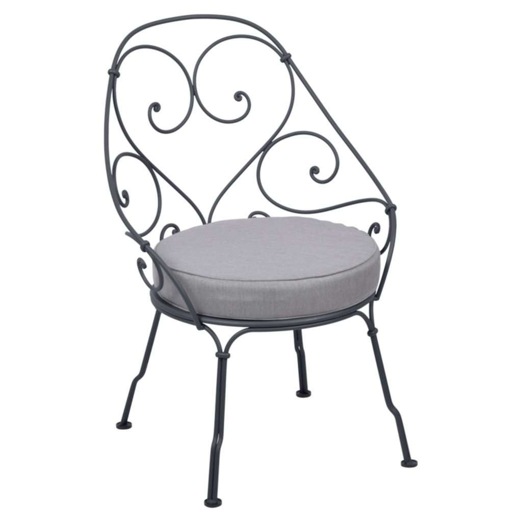 Fermob - 1900 Sessel Cabriolet - 47 Anthrazit - Kissen flanellgrau - outdoor