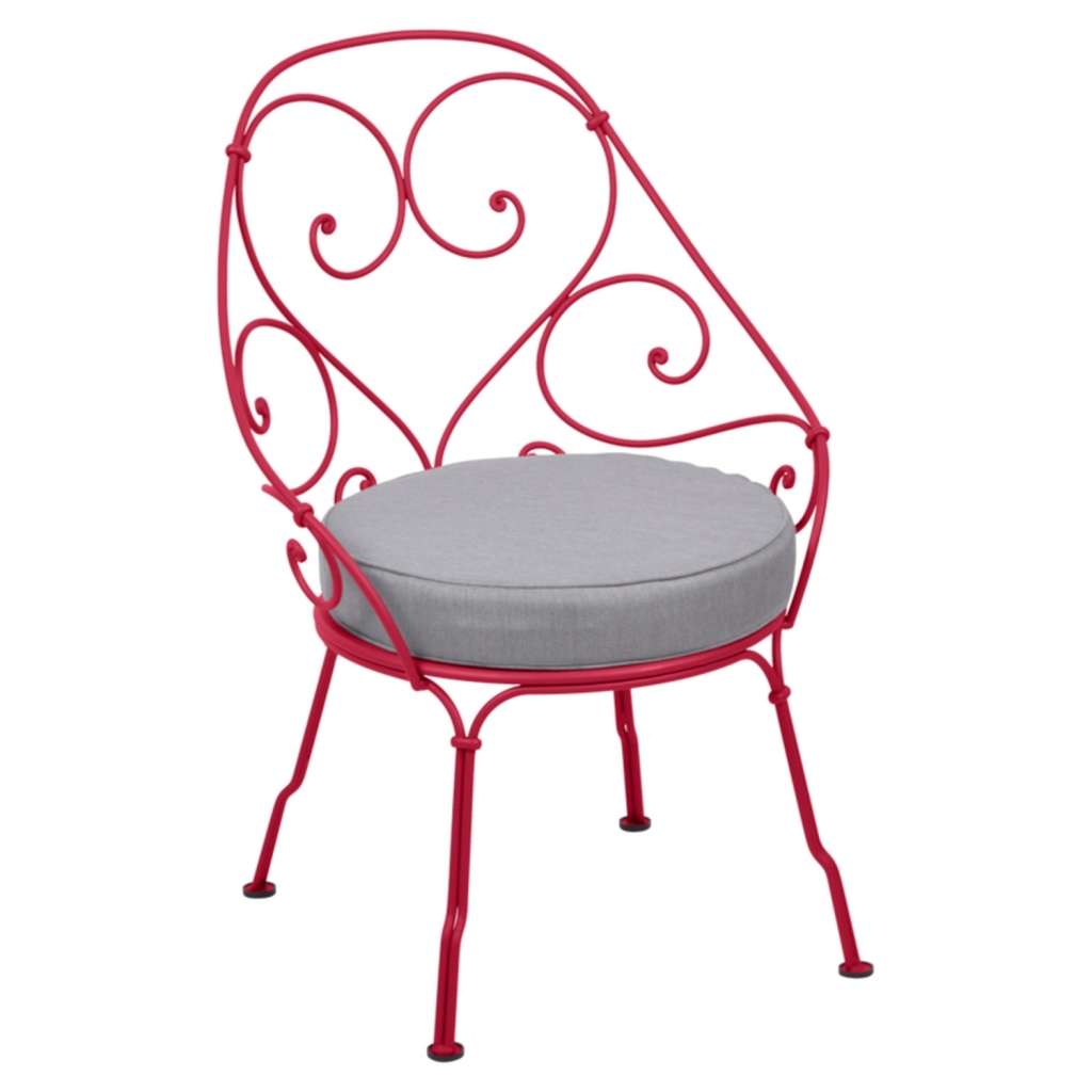 Fermob - 1900 Sessel Cabriolet - 93 Rose Praline - Kissen flanellgrau - outdoor