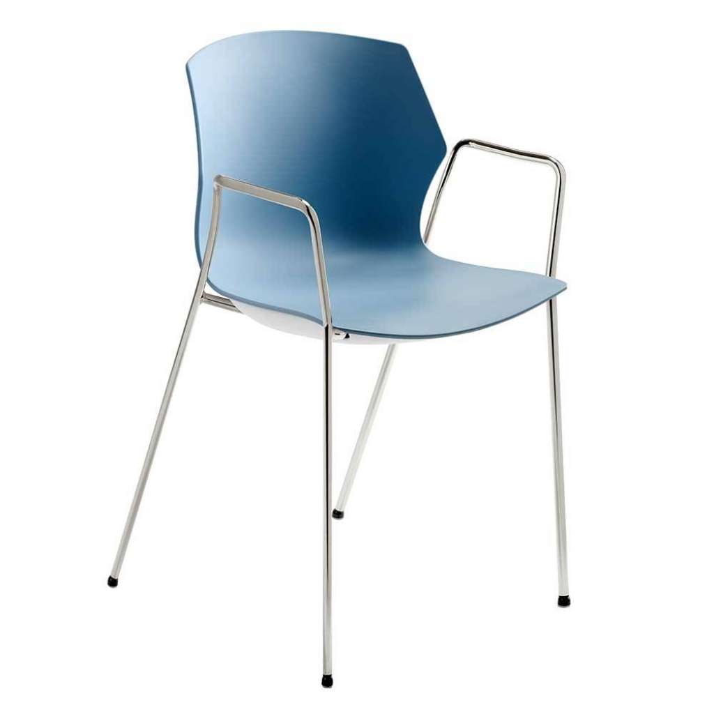 Armlehnenstuhl in Blaugrau Kunststoff und verchromtem Metall