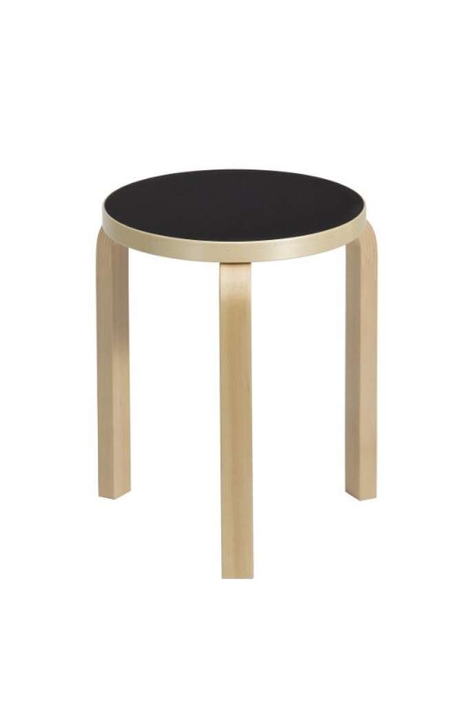 Artek - 60 Hocker - Gestell Birke - Sitz Linoleum schwarz - indoor